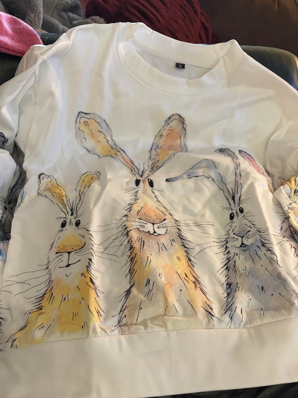 White Bunny Print Sweatshirt - NWOT S